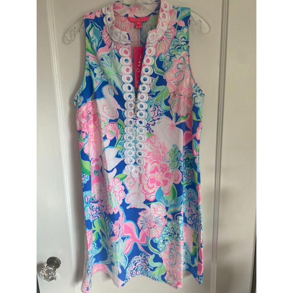 NWT Lilly Pulitzer Jane Shift Dress Size 10 Blue Pink Lace - Picture 2 of 7